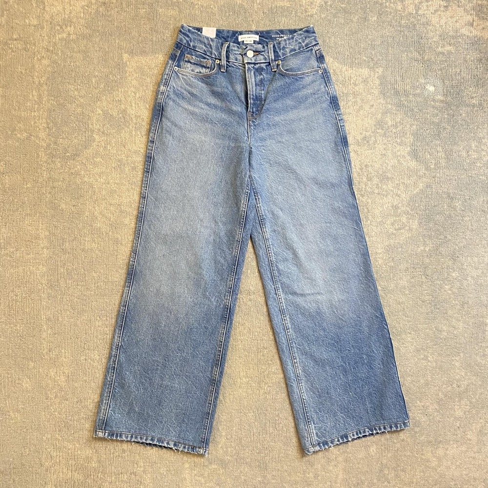 Good American Good Petite Skate Jeans Womens 00/24 High Rise Wide Leg Denim Blue